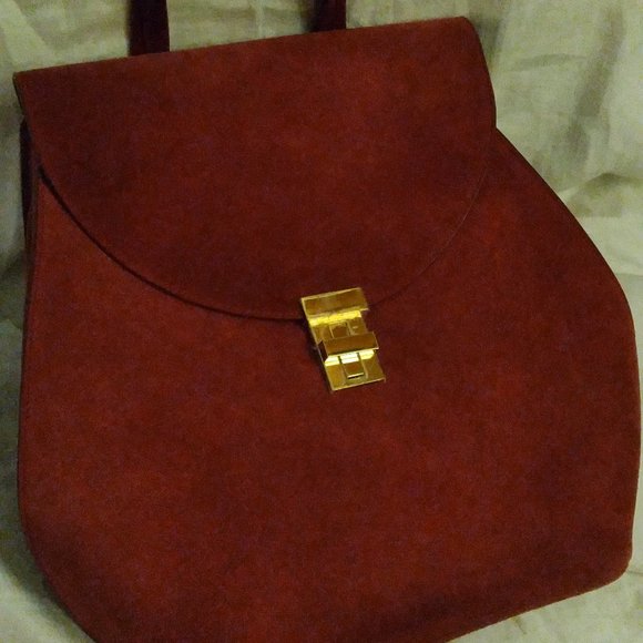 NEW Neely & Chloe Suede Leather gold Hardware Backpack burgundy red bag main image 5